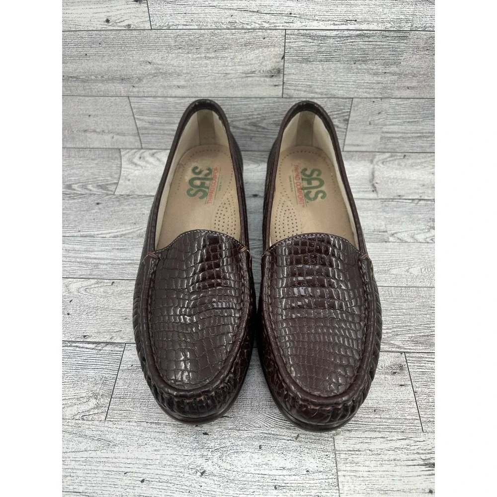 SAS Shoes Women's Brown Croc Embossed Loafers Comfort‎ Slip On Size 8N